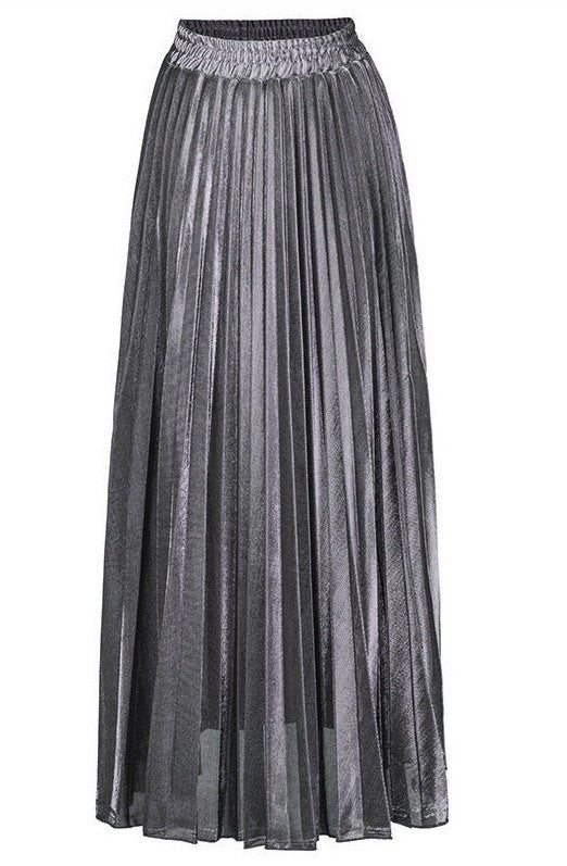Metallic Silver Maxi Skirt